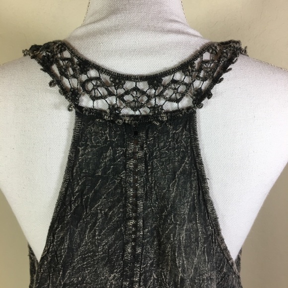 Origami Babydoll Crochet Neckline Racer Back Tank Top Dark Gray M/L - Picture 4 of 6
